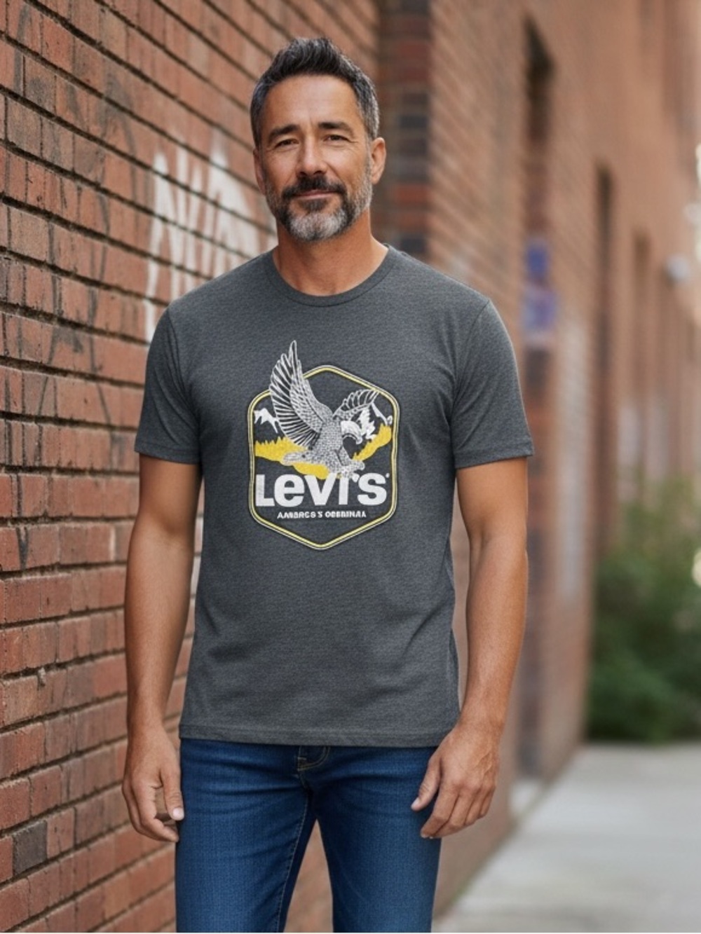 Levi's Blue Gray Graphic Eagle Crest Tee